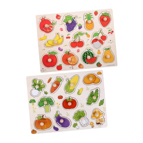 LOLIPPYY 2 Stück Montessori Holzpuzzle Obst Gemüse Lernspielzeug für Kleinkinder Pädagogisches Steckpuzzle aus Robustem Holz Fördert Kognitive Entwicklung und Gesunde für Vorschule von LOLIPPYY