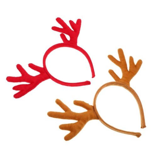 LOLIPPYY 2 Stück Rentier Geweih Haarreif Komfortables Stabiles Tier Ohren Kopfband für Damen und Festliche Weihnachts und Halloween Party Accessoires in Rot und Braun von LOLIPPYY