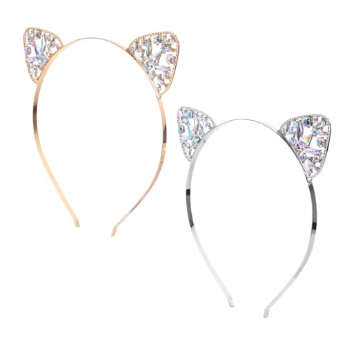 LOLIPPYY 2 Stück Teiliges Cat Ear Haarband mit Funkelnden Strasssteinen Modischer Cosplay stirnband für Damen Geeignet für Karneval Halloween Partys und Fotoshootings Gold weiße von LOLIPPYY