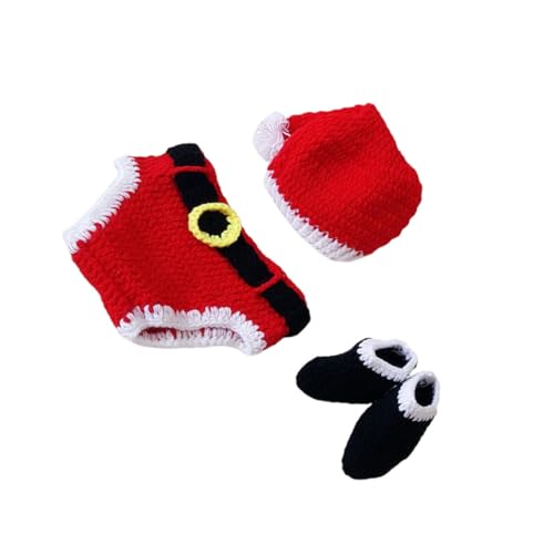 LOLIPPYY 3 Stück Handgestricktes Fotoshooting Teilig mit Weihnachtsmütze Unterhose und Schuhen Niedliche Neugeborenen Kleidung für Tage Shooting und Weihnachtsoutfit von LOLIPPYY