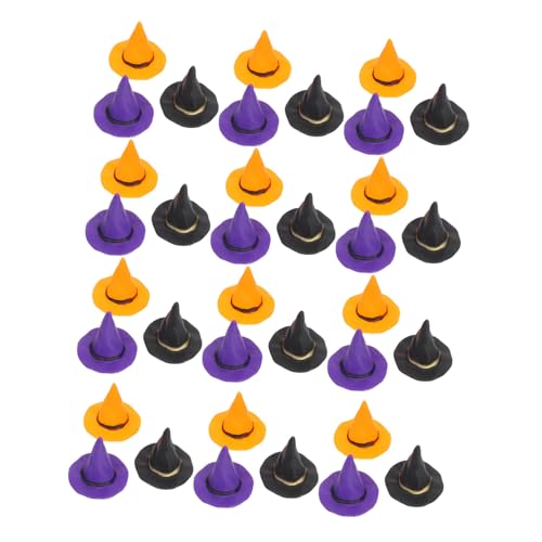 LOLIPPYY 36 Stück Teiliges Miniatur Hexenhüte Kunststoff Bunte Kleine Zauberer Hüte für Halloween DIY Dekoration Puppenhaus Bastelprojekte Zubehör von LOLIPPYY