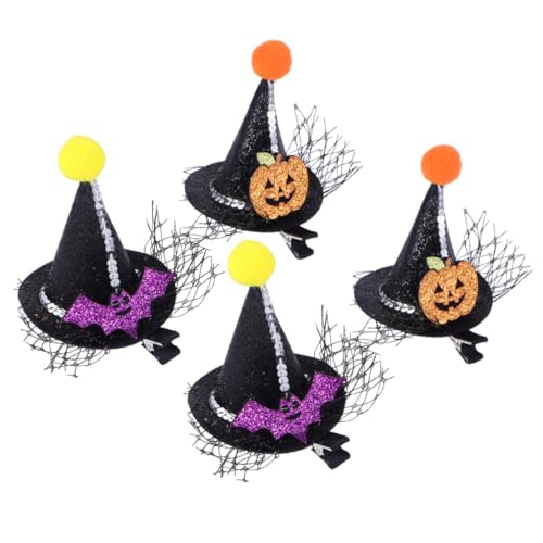 LOLIPPYY 4 Stück Teiliges Halloween Haarclip Spitz Zulaufender Hexenhut Haarschmuck für Damen und Mädchen Leichte Langlebige Materialverarbeitung für Party und Cosplay Anlässe von LOLIPPYY