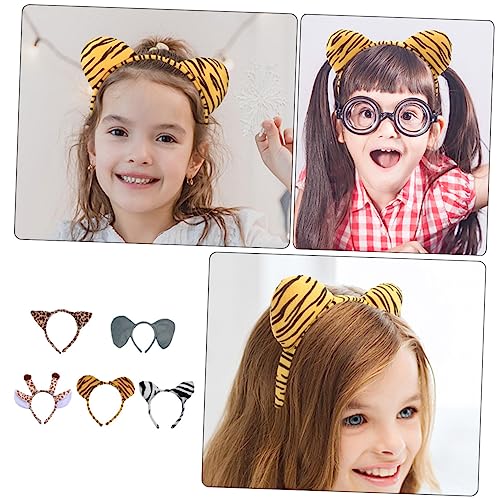 LOLIPPYY 5 Stück Teiliges Plüsch Tier Haarreifen mit Giraffe Zebra Tiger Leopard Weiche Cartoon Haarbänder für Kostüm Halloween Karneval Cosplay Party Zubehör von LOLIPPYY