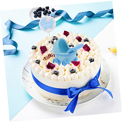 LOLIPPYY 5 Stück Teiliges Shower Cake Topper Niedliche Blaue Tortendeko aus Sicherem Resin mit Babywagen Fläschchen Kleid Schaukelpferd für Geburtstag und Partydeko von LOLIPPYY