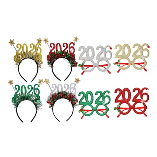 LOLIPPYY 8 Stück Teiliges Silvester Party Haaraccessoire mit Glitzer Kopfband und Brillen Festliches Neujahrs Event Foto Requisiten für Silvesterfeier und Jahreswechsel von LOLIPPYY