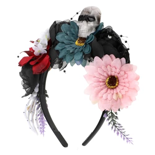 LOLIPPYY Buntes Halloween Haarband mit Gruseligen Blumen und Realistischem Totenkopfdesign Leichter Stirnband Kopfschmuck für Kostümfest Karneval und Halloween Party von LOLIPPYY