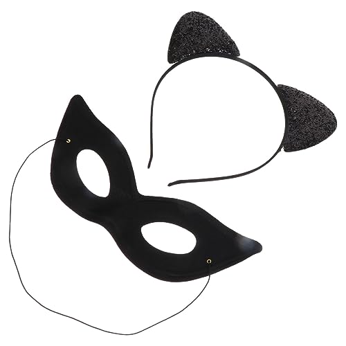 LOLIPPYY Dekorativer Katzenohren Haarreif Stabiles Langlebiges Stirnband mit Maske Charmantes Party Kostümset für Damen für Karneval Festival und Cosplay von LOLIPPYY