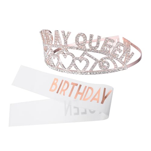 LOLIPPYY Geburtstagskrone mit Schärpe Roségoldene Tiara Schulterband für Mädchen Partydekoration für Geburtstagsfeiern Leicht und Langlebig Verstellbar mit Kammdesign von LOLIPPYY
