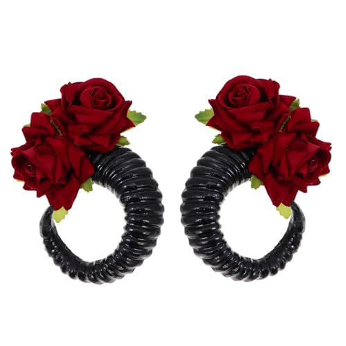 LOLIPPYY Halloween Kopfschmuck RAM Horn Haarreif mit Schwarzen Rosen Bequemes Langlebiges Party und Cosplay Accessoire Dekorationsstück für Fotoshootings und Festlichkeiten von LOLIPPYY
