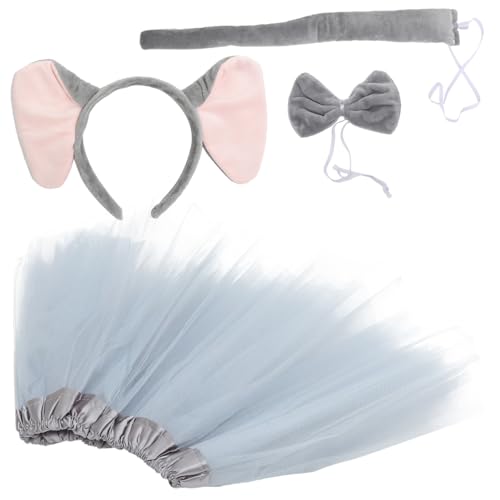 LOLIPPYY Kostüm Teilig mit Grauem Tüllrock Weichem Stirnband mit Ohren Schleife und Bequeme Verkleidung für Frauen Halloween Party Geburtstag Karneval von LOLIPPYY