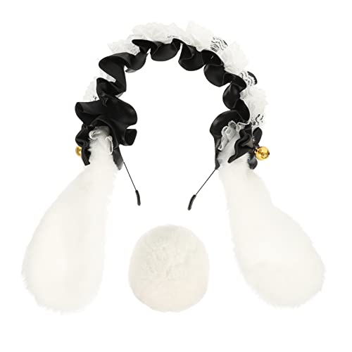 LOLIPPYY Lolita Hasenohren Haarreif und Teiliges Kaninchen Cosplay Kostüm Zubehör mit Spitzenband Flauschige Tierohren Kopfbedeckung für Karneval und Fasching Weiß und Schwarz LOLIPPYY Lolita Hasenohren Haarreif und Teiliges Kaninchen Cosplay Kostüm Zubehör mit Spitzenband Flauschige Tierohren Kopfbedeckung für Karneval und Fasching Weiß und Schwarz von LOLIPPYY