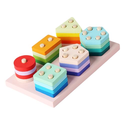 LOLIPPYY Montessori Holz Steckspielzeug für Kleinkinder Jahre Feine Motorische Fähigkeiten Fördernd Farbiges Geometrisches Formsortierspiel zur Kognitiven Entwicklung und Hand Augen von LOLIPPYY