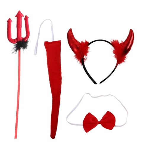 LOLIPPYY Teufel Kostüm Accessoire Set Teilig Rot mit Hörnern Haarreifen Teufelsschwanz und Halloween Cosplay Requisite für Damen Party Karneval Themen und Kostümpartys von LOLIPPYY