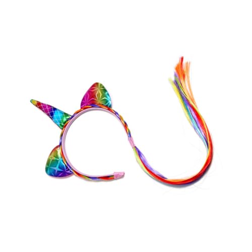 LOLIPPYY Unicorn Haarreif mit Farbigen Kunsthaar Extensions Leichtes Langlebiges Kunstleder Haarreifen Party Accessoire für Mädchen Lustiger Kopfschmuck für Besondere Anlässe und von LOLIPPYY