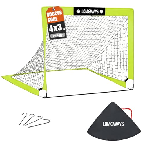 Fußballtor für den Hinterhof, 1,2 x 0,9 m, tragbares Pop-Up-Fußballnetz mit Erdspießen, Tragetasche, perfekt für Hinterhof, Platz, Feld, einfache Einrichtung, ideal für alle Niveaus und Altersgruppen von LOMGWAYS