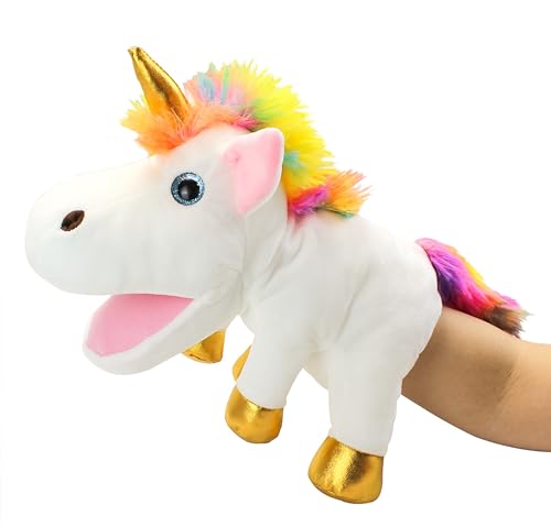 LOMTRATS Einhorn-Handpuppen für Kinder, Kleinkind mit beweglichen offenen Mündern, die Glück, Ewigkeit und Reinheit andeuten, perfekt für Geschichtenerzählen,Geburtstagsgeschenke von LOMTRATS