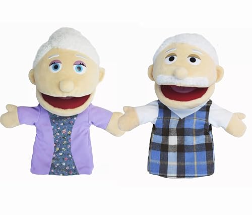 LOMTRATS Familie Handpuppen für Kinder, beinhaltet Opa, Oma, Papa, Mama, Tochter, Sohn mit beweglichen offenen Mund, perfekt für Storytelling, Unterricht, Vorschule, Geburtstagsgeschenke,2 Pcs von LOMTRATS