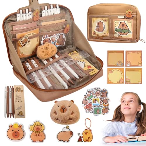 LOMUG Capybara Schreibwaren Set, Süßes Schreibwaren Geschenkset Für Kinder, Capybara Federmäppchen, Aesthetic Pencil Case Capybara,Capybara Briefpapier Set für Schule Kinder Schüler Schreibwarenbedarf von LOMUG