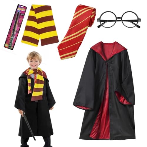 LOMUG Cosplay Kostüm mit Umhang Outfit Set, Magier Robe mit Zauberstab Krawatte Brille, Kostüm Zubehör Set für Kinder Jungen Mädchen Striped Tie Gestreifte Krawatte zum Karneval Fasching Geburtstag LOMUG Cosplay Kostüm mit Umhang Outfit Set, Magier Robe mit Zauberstab Krawatte Brille, Kostüm Zubehör Set für Kinder Jungen Mädchen Striped Tie Gestreifte Krawatte zum Karneval Fasching Geburtstag von LOMUG