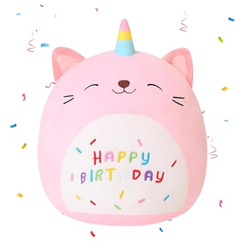 LOMUG Happy Birthday Plüschtier, Rosa Einhorn Plüschtiere, Happy Birthday Einhorn Plüschkissen, Geburtstag Squishy Katze Geschenke, Geburtstag Geschenk für Kinder Jungen Mädchen (Rosa Einhorn) von LOMUG