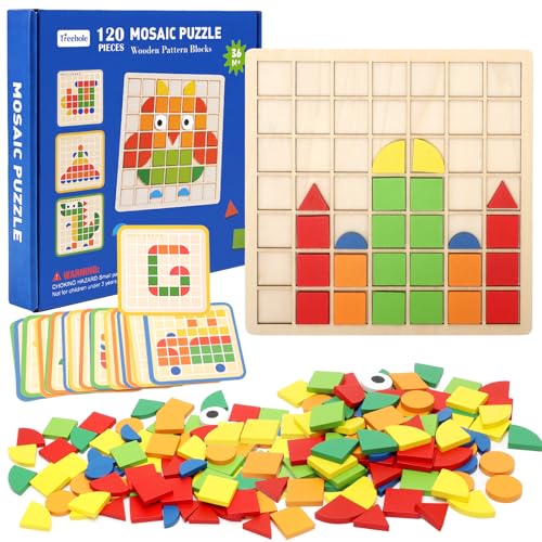LOMUG Mosaik Holzpuzzle, 120 Stück Holz Kinder Puzzle,Kreative Hölz Muster Blöcke Set,Tangram Kinder,Konzentrationsspiele für Kinder ab 6,Montessori Spielzeug Lernspielzeug Geschenk für Mädchen Jungen LOMUG Mosaik Holzpuzzle, 120 Stück Holz Kinder Puzzle,Kreative Hölz Muster Blöcke Set,Tangram Kinder,Konzentrationsspiele für Kinder ab 6,Montessori Spielzeug Lernspielzeug Geschenk für Mädchen Jungen von LOMUG