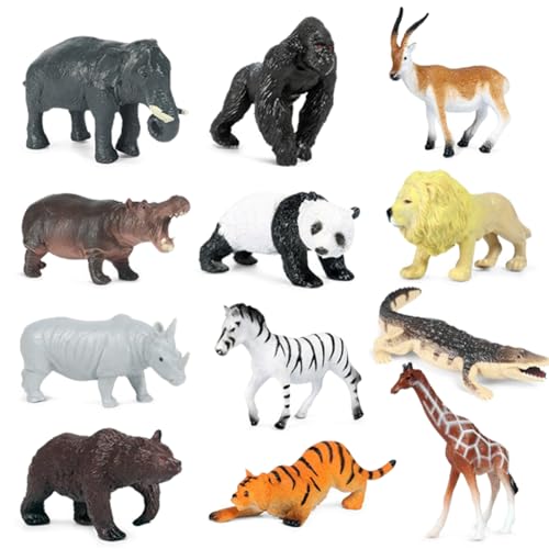 LOMUG Dschungel Tiere Spielzeug, Schleich Waldtiere Tier Figuren, 12 Stück Wald Tierfiguren Dschungel, Safari Tiere Spielfiguren Mini Figuren für Kinder Jungen Wald-Themen Kuchen Topper von LOMUG