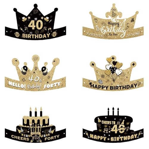 Partyhüte zum 40. Geburtstag für Erwachsene, Kronen zum 40. Geburtstag, Kopfschmuck, Kopfbedeckung zum 40. Geburtstag, Kopfbedeckung, 6 Stück von LOMYLM