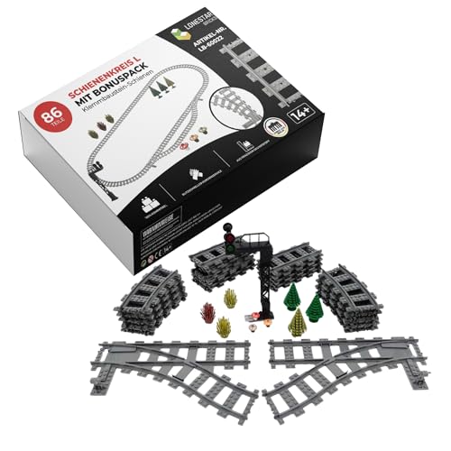 LONESTAR Klemmbausteine Schienenkreis L mit Bonus Zubehör, City Schienen Set, kompatibel mit Klemmbausteinen, großes Eisenbahn Erweiterungspaket mit Signalanlage und Deko LONESTAR Klemmbausteine Schienenkreis L mit Bonus Zubehör, City Schienen Set, kompatibel mit Klemmbausteinen, großes Eisenbahn Erweiterungspaket mit Signalanlage und Deko von LONESTAR