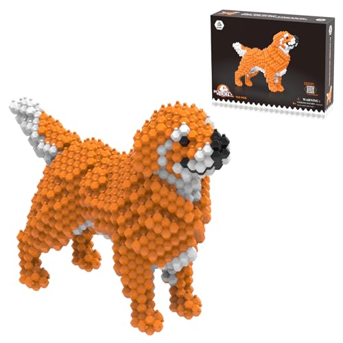 LONESTAR Mini Klemmbausteine Kadele Blocks Hunde Serie Golden Retriever 3D Modell, 582 Teile, Mikrobausteine in Orange und Weiß, Tierfigur zum Selberbauen, kreatives DIY Set für Kinder und Erwachsene von LONESTAR