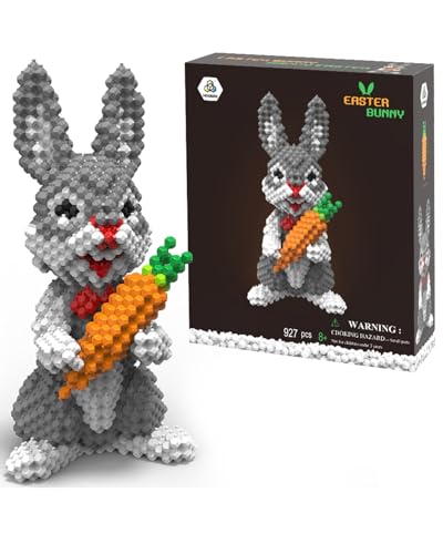 LONESTAR Spezial Klemmbausteine Hase mit Möhre 3D 927 Teile, Kadele Blocks Serie, Mikrobausteine DIY Set mit Sortierbox, stabiles Bauprojekt aus ABS Kunststoff, kreative Osterdeko in Grau und Weiß LONESTAR Spezial Klemmbausteine Hase mit Möhre 3D 927 Teile, Kadele Blocks Serie, Mikrobausteine DIY Set mit Sortierbox, stabiles Bauprojekt aus ABS Kunststoff, kreative Osterdeko in Grau und Weiß von LONESTAR