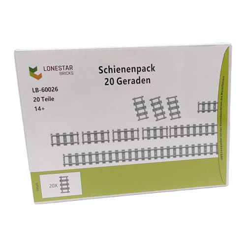 LONESTAR Klemmbausteine Schienen 20x Gerade, Erweiterungspaket, kompatibel mit Klemmbausteinen, robuste Schienen für Eisenbahn, DIY Set für Stadtbau, hochwertiges Zubehör für Kinder und Erwachsene LONESTAR Klemmbausteine Schienen 20x Gerade, Erweiterungspaket, kompatibel mit Klemmbausteinen, robuste Schienen für Eisenbahn, DIY Set für Stadtbau, hochwertiges Zubehör für Kinder und Erwachsene von LONESTAR
