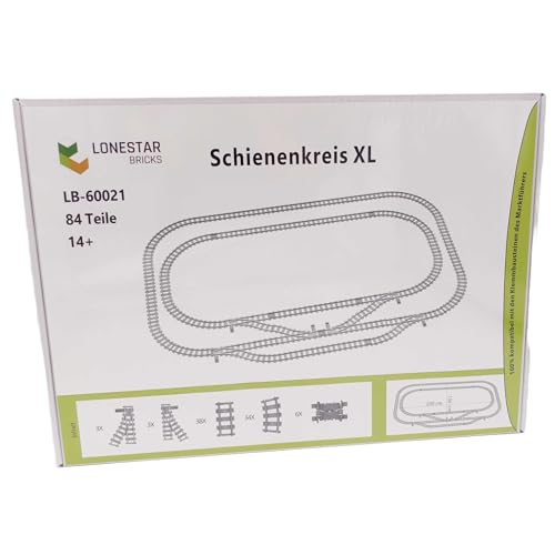 Lonestar Klemmbausteine Schienenkreis XL, City Schienen Set, kompatibel mit Klemmbausteinen, großes Eisenbahn Erweiterungspaket, Robustes Schienenset für kreative Landschaftsprojekte Lonestar Klemmbausteine Schienenkreis XL, City Schienen Set, kompatibel mit Klemmbausteinen, großes Eisenbahn Erweiterungspaket, Robustes Schienenset für kreative Landschaftsprojekte von LONESTAR