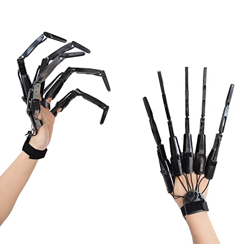 LONGLU Halloween Wearable Articulated Finger Extensions Skull Bone Fingers Prop Claw Gloves, Ein Paar Devil Claws Cosplay Handschuhe Fit for All Finger Flexible Spider Hand Claws (Schwarz) von LONGLU