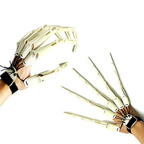 LONGLU Halloween Wearable Articulated Finger Extensions Skull Bone Fingers Prop Claw Gloves, Ein Paar Devil Claws Cosplay Handschuhe Fit for All Finger Flexible Spider Hand Claws (Weiß) von LONGLU