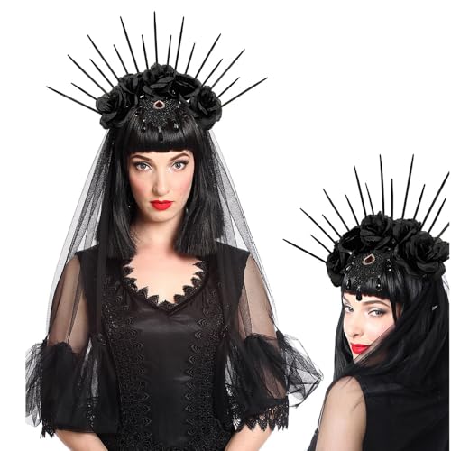 Halloween Kopfschmuck Damen Vintage Stirnband Schwarz Rose Haarband mit Schleier Hexe Zauberer Haarreif Hochzeit Gotisch Haarschmuck Cosplay Maskerade Karneval Fasching Kopfbedeckung Kostüm Zubehör Halloween Kopfschmuck Damen Vintage Stirnband Schwarz Rose Haarband mit Schleier Hexe Zauberer Haarreif Hochzeit Gotisch Haarschmuck Cosplay Maskerade Karneval Fasching Kopfbedeckung Kostüm Zubehör von LONTG