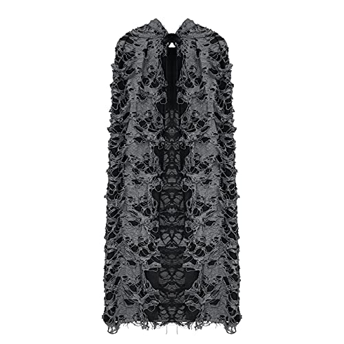 Halloween Kostüm Damen Herren Fetzen Umhang mit Kapuze Geist Hexe Zauberer Schwarzes Cape Cosplay Maskerade Performance Zerfetzter Mantel Karneval Fasching Kostüm Outfit Erwachsene Dress-up Prop von LONTG