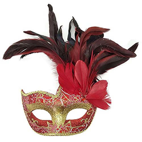 Venezianische Augenmaske mit Feder Damen Gesichtsmaske Glitzernde Maskerademaske Feder Blumen Partymaske Karnevalsmaske Halloween Karneval Cosplay Mottoparty Maskenball Federmaske Kostüm Zubehör von LONTG
