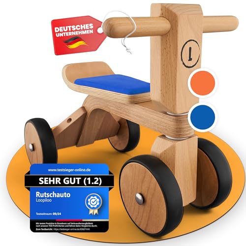 LOOPILOO Kinder Laufrad ab 1 Jahr bis 15kg [Farbe Blau] [Spielzeug aus FSC® Holz] [Indoor & Outdoor] [Geschenk Baby Jungs & Mädchen] Rutschauto Lauflernrad Kids Toys - Ihr Kind jetzt fördern! von LOOPILOO