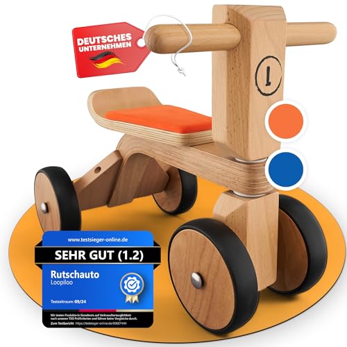 LOOPILOO Kinder Laufrad ab 1 Jahr bis 15kg [Farbe Orange] [Spielzeug aus FSC® Holz] [Indoor & Outdoor] [Geschenk Baby Jungs & Mädchen] Rutschauto Lauflernrad Kids Toys - Ihr Kind jetzt fördern! von LOOPILOO