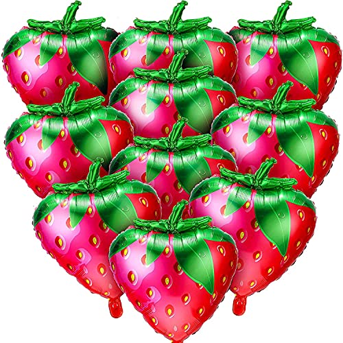 LOOR 10 StüCk Erdbeer Ballons SüßE Erdbeer Folie Mylar Ballons für MäDchen Erdbeer Themen Geburtstag Feier Dekorationen von LOOR