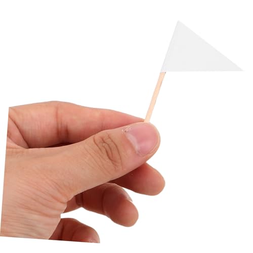 LOORGVEL 100 Stück Weiße Zahnstocher Flags Kleine Dreieckige Food Toothpick Flags Stabile Cupcake Topper für Buffet Kuchen Käse Partydekoration Minimalistisches Design Vielseitig Einsetzbar von LOORGVEL