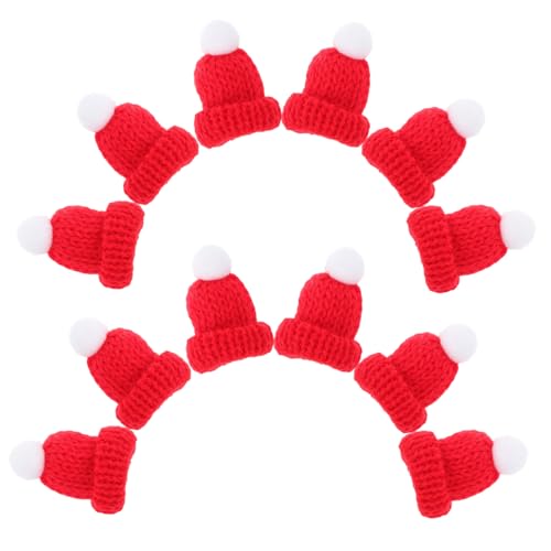 LOORGVEL 12 Stück Teiliges Mini Strickmützen Weihnachtsdeko Rote DIY Bastel Accessoires für Puppen Kleidung Taschen Geeignet für Basteln Kindergarten und Kreative Geschenkideen von LOORGVEL