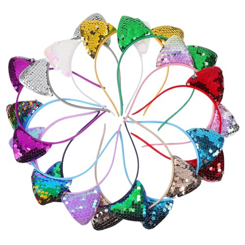 LOORGVEL 12 Stück Teiliges Pailletten Katzenohren Haarband Elastischer Glitzernder Stirnband Haarschmuck für Damen Party Cosplay Alltag Farbenfrohe Langlebige Katzenohren Accessoires von LOORGVEL