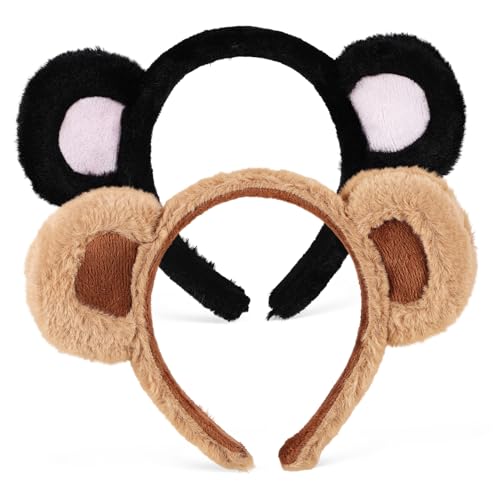 LOORGVEL 2 Stück Fluffy Bärenohren Haarreifen Tier Stirnbänder mit Elastischem Design Niedliche Kopfschmuck für Erwachsene für Halloween Weihnachten Cosplay und Party von LOORGVEL