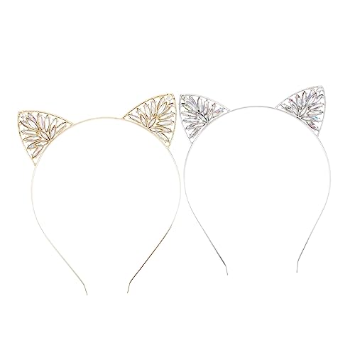 LOORGVEL 2 Stück Glitzernde Katzenohren Haarreif Luxuriöses Stirnband mit Kristallbesatz Stilvoll für Damen und Mädchen für Cosplay Fasching Halloween und Festliche Partys von LOORGVEL