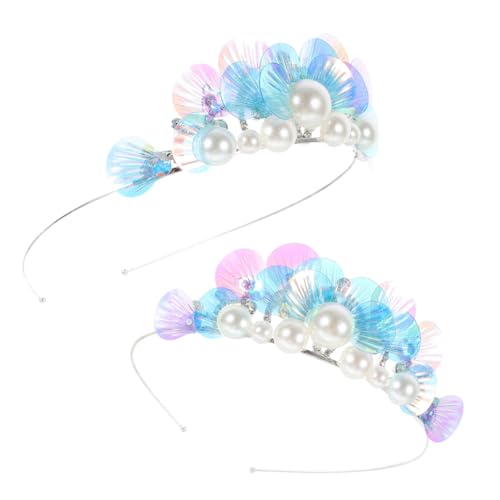 LOORGVEL 2 Stück Meerjungfrau Haarreif mit Funkelnden Kristallen Süßes Haarband für Mädchen Wasserfestes Party accessoire für Geburtstagsfeiern und Cosplay Ozeanisches Design von LOORGVEL