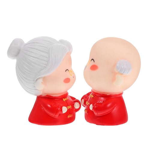 LOORGVEL 2 Stück Teiliges Miniatur Figuren Ältere Langlebige Jubiläums Hochzeitskuchen Dekoration Rote Kleidung als Personalisierte Geschenkidee für Weihnachten und Hochzeitstag von LOORGVEL
