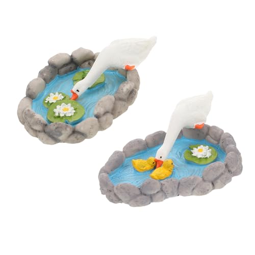 LOORGVEL 2 Stück Teiliges Tierfiguren für Garten und Miniatur Landschaft Realistische Teichdekoration mit Gans und Lotusblume für DIY Projekte von LOORGVEL