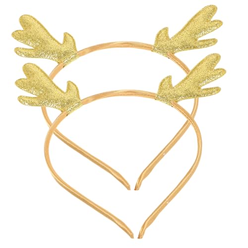 LOORGVEL 2 Stück Weihnachtliches Rentier Haarreifen für Mädchen Goldene Glitzer Geweih Stirnbänder aus Leichtem Komfortable Haarbänder für Weihnachtsfeier Karneval und Party von LOORGVEL