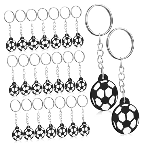 LOORGVEL 24 Stk. Fußball Schlüsselanhänger PVC Softball Anhänger Sport Stil Schlüsselringe Schlüsselbund Deko für Party Mitgebsel Fußballfans Tasche Rucksack Anhänger von LOORGVEL